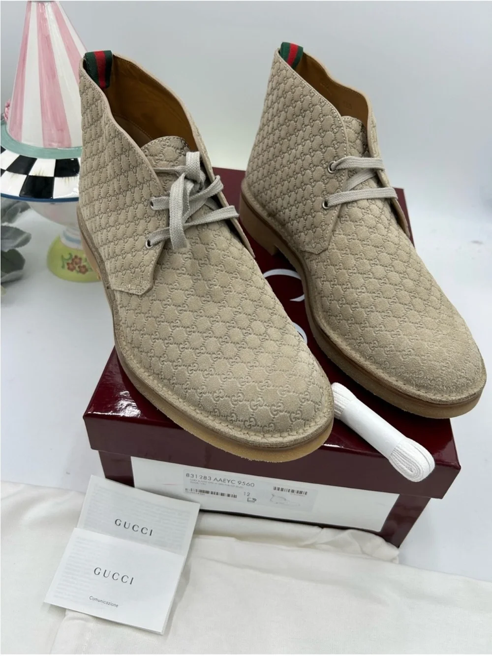 Men’s Gucci suede embossed GG Desert boot size 12 made in Italy